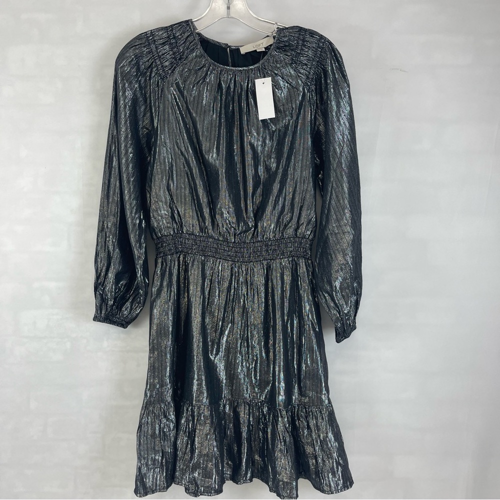 NEW Loft Black & Silver‎ Metallic Dress Size XS
